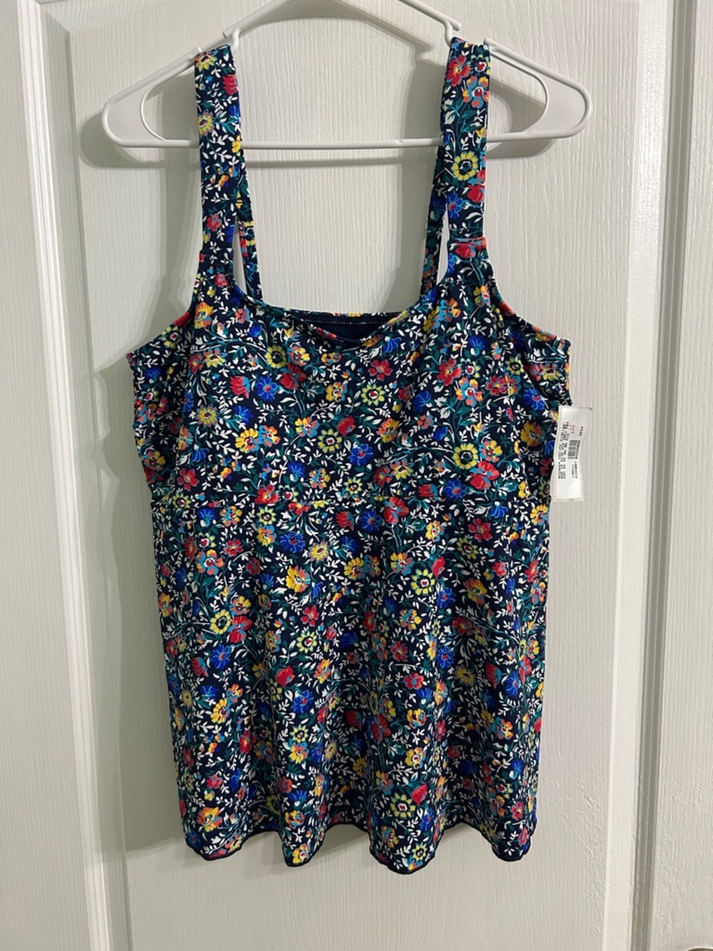Lands' End Navy Floral Tank with Multicolor Bloom